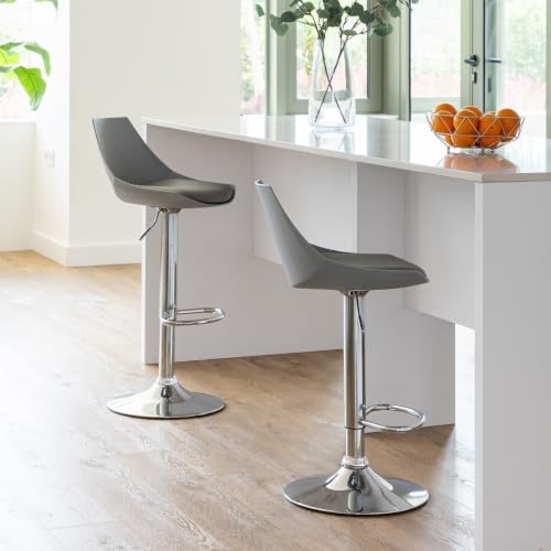 Miniatura 2 de Lolahome Set De 2 Taburetes Altos Cocina Giratorios En 360 , Juego De Sillas De Bar Regulables En Altura De 83 A 104 Cm, Con Respaldo,Material Polipiel, Estructura Metal Y Reposapiés, Grises