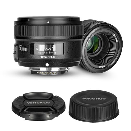 YONGNUO YN50mm 50mm f/1.8 Lens for Nikon F-Mount,Large Aperture Cameras Lenes/AF MF Full Frame Lens, Standard Prime for Nikon D3000,D3500,D5000,D80,D3X DSLR Cameras