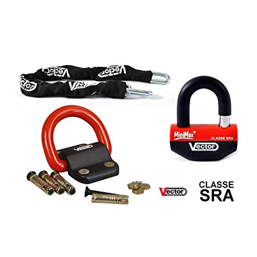 Vector Kit antivol chaîne 1,30m + cadenas/bloque-disque MiniMax+ SRA + Fixation Compac Blok
