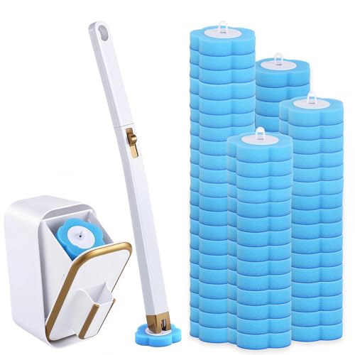 Einweg Toilettenbürste mit 60 Stück Austauschbarer Bürstenkopf Disposable Toilet Brush WC Bürste Reinigungsmittel Einweg Klobürste für Badezimmerreinigung Waschbecken Badewanne Boden