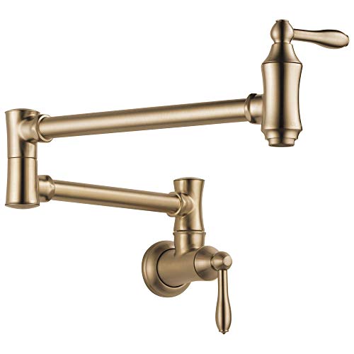 Delta Faucet Traditional Brushed Gold Pot Filler Faucet Delta Pot Filler Gold Farmhouse Pot Filler Faucet Wall Mount Potfiller Brass Construction Champagne Bronze 1177LF-CZ
