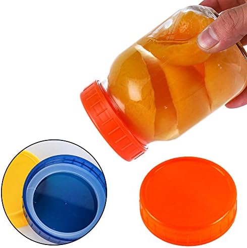 8 Pcs Colored Plastic Mason Jar Lids 70mm Anti-Slip Food Storage Caps Canning Jar Lids Storage Caps with Silicone Sealing Ring for Mason Canning Jars