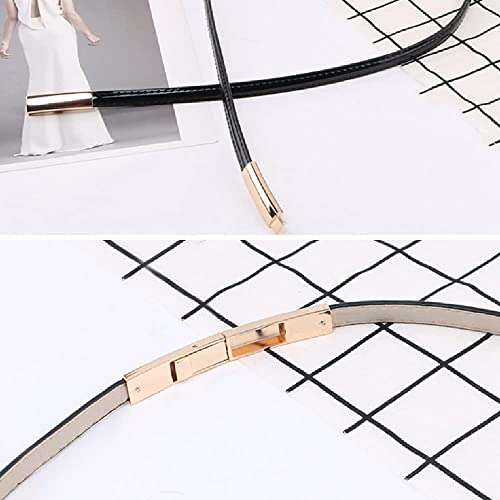 Women PU Leather Belt Solid Color Thin Skinny Waistband Metal Buckle Adjustable Belts for Lady Dress (Color : White, Size : 90cm)2