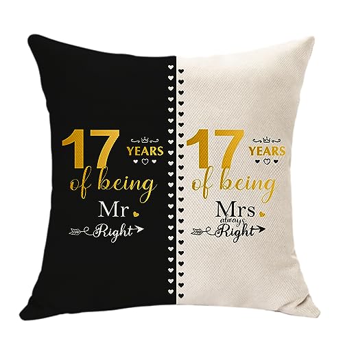 17th Wedding Gifts for Couple Mr. Right and Mrs. Always Right Gifts Anniversary Cushion Cover for Husband Wife 17 Years of Marriage Gifts for Her Him Dad Mum Wedding Anniversary Keepsake (17th)