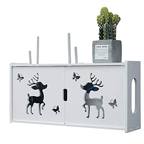 ワイヤレスWifiルーター収納ボックスPVCパネルウッドプラスチックホワイトルーター棚壁掛けプラグボードブラケットケーブル収納オーガナイザーボックス家の装飾,B,48 × 12 24 cm B 48