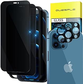QUESPLE [2+2 Pack] Privacy Anti-Spy Screen Protector for iPhone 12 Pro Max 6.7-Inch with Camera Lens Protector, (Privacy Glass) Anti Peeping Tempered Glass Film with Install Tool