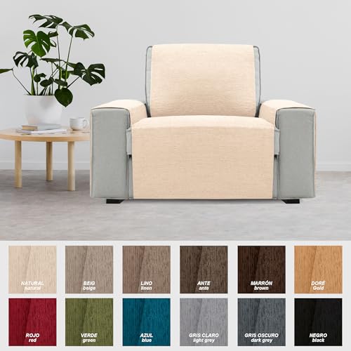 Miniatura 2 de Faverti Cubre Sillón 1 Plaza O Sillón Relax De 55 Cm Modelo Pego Natural Chenilla Tacto Extra Suave, Protector Sillón De Calidad Hecho En España Con Material Reciclado
