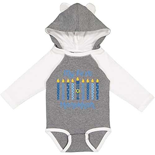 inktastic 1st Hanukkah Candles Long Sleeve Creeper Newborn Granite & White W Ears 27db6