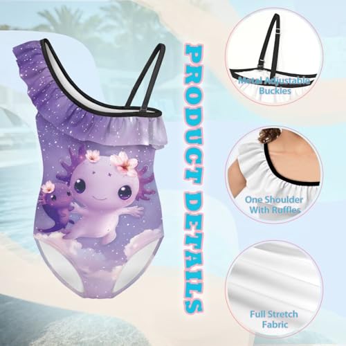 WELLFLYHOM Girls Ruffle One Piece Swimsuit 3-14 Full Coverage Bathing Suits One Shoulder Swimwear for Summer Beach3