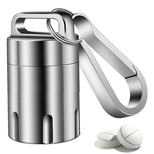 TISUR Titanium Small Pill Holder Keychain, Portable Pill Case Waterproof Pocket Pill Box Container Carrier to Hold Pills, Vitamins, Fish Oil, Supplements