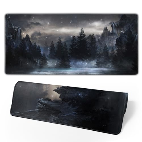 Image of Kawani Forest Extra Large Black Gaming Mouse Pad Non-Slip Rubber Giant Mountain Mousepad 31.5x11.8in with Stitched Edge Waterproof Keyboard Pads Computer Desk Laptop Mat for Work Game Office Home
