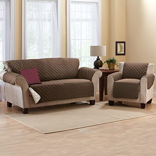 Collections Etc Reversible Quilted Furniture Protector Cover, Chocolate/Tan, Recliner