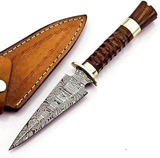 Handmade Damascus Steel Small Dagger knife SK-2020 Beautiful Designed Rose wood & Brass Handle - UK UNIQUE SHARP KNIVES