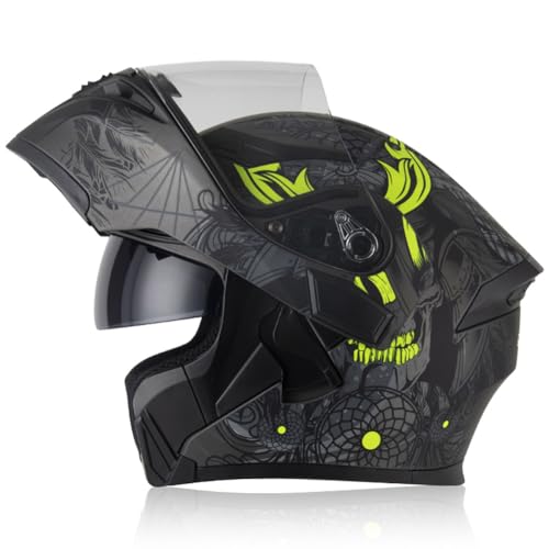 Oubaiya Casco de Motocicleta de Cara Completa, Solapa, Casco de Motocicleta Modular con Doble Visera, Aprobado por la ECE, para Hombres y Mujeres Adultos (Negro, L)