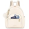 RAINSMORE Mini Backpacks Purse for Women PU Leather Small Backpack with Cute Pom Light Weight Small Waterproof Backpack Purses Daily Backpacks for Work University TravelBeige