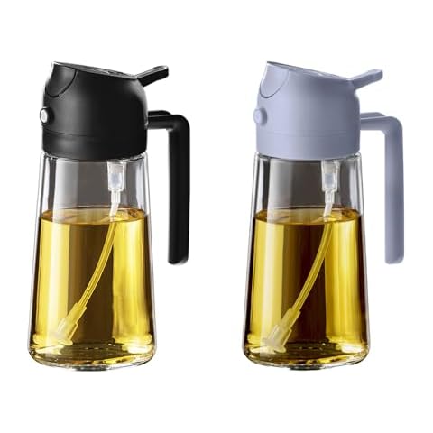 TrendPlain 16oz Olive Oil Dispenser Bottle for Kitchen - 2 in 1 Oil Dispenser and Oil Sprayer for Cooking, Air Fryer, Salad, 470ml Olive Oil Sprayer Black&Periwinkle Cover
