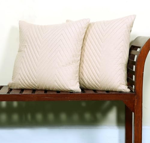 Image of RD TREND UltraSonic Microfiber Cushion Covers, 45 x 45 cm /18 x 18 inches, Set of 2, 250 TC,Back Zipper (Beige)