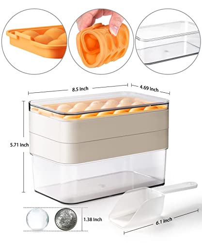 Longzon Round Ice Cube Trays For Freezer,Easy-Release Silicone,Circle Ice Cube Tray Making Sphere Ice With Removable Lid,Bpa Free,For Cocktail,Whiskey Tea Coffee 2 Trays 1 Ice Bucket & Scoop [2 Pack] #TOP1