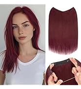 S-noilite Halo Hair Extensions Real Human Hair 14inch Short Straight Halo Hair Extensions for Wom...