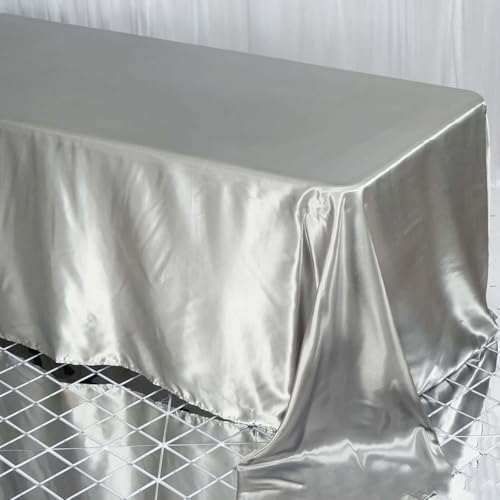 Efavormart Rectangle Satin Tablecloth, 90"x132" Smooth Oblong Washable Table Cloth, Decorative Silky Fabric Table Cover for Wedding, Party, Banquet- Silver