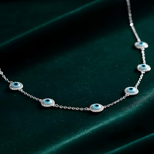 Image of Parasmoni Silver Blue Evil Eye Pendant Necklace for Women | Protective Charm Jewelry