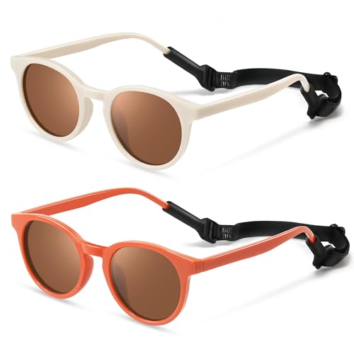 Image of Cute Kids Polarized Sunglasses,Baby Sun Glasses with Strap for Toddler Girls Boys Flexible Round UV Protection