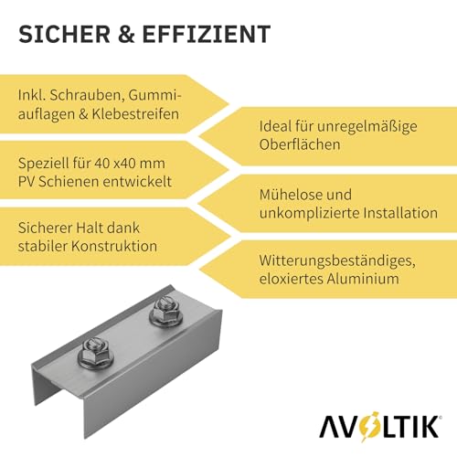 Avoltik Aluminium C-Profilverbinder 40x40mm für PV Schienen | Schienenverbinder für Photovoltaik Solarmodule | 2 Stück mit Schrauben | Silber