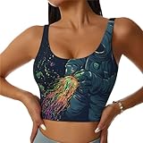 Women Girls Comfy U-Shaped Back Yoga Vest Elastic for Astronaut Fantasy Space Trippy Galaxy Planet Jellyfish Art Athletic Tops with Pads Control Shapewear Activewear for Workout Training