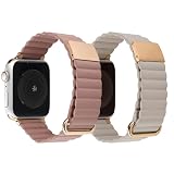 [スマート良品] アップルウォッチ バンド 2点セット マグネット アップルウォッチ ベルト 男女兼用 革 装着簡単 高級 全機種対応 sc013 (38MM/40MM/41MM, 12アッシュローズ✙15スターライト)