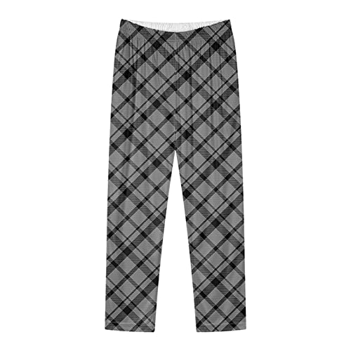 Calça feminina clássica xadrez cintura elástica bolsos laterais calças casuais para casa calças curt