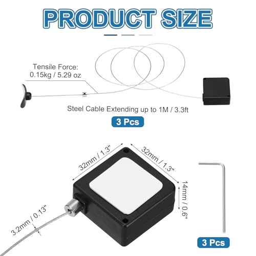 Cordon rétractable de 1m PATIKIL noir pour télécommande | Lot de 3 câbles de sécurité