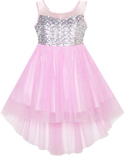 JK42 Flower Girls Dress Sequin Mesh Hi-lo Wedding Pageant Birthday Size 8