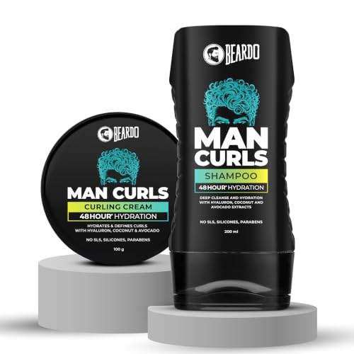 Image of Beardo Man Curls Styling Kit for Men: Man Curls Shampoo (200ml) & Curling Cream (100g) | Maximum Curl Definition & Frizz-Free Finish | Intense Hydration for Wavy & Curly Hair (Set of 2)