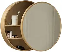 Espelheira Armário Aéreo com Espelho Redondo 50cm de Banheiro Quarto, Nicho Organizador Suspenso com Prateleiras Internas, Profundidade 13cm, Design Moderno para Banheiro e Lavabo