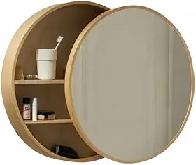 Espelheira Armário Aéreo com Espelho Redondo 50cm de Banheiro Quarto, Nicho Organizador Suspenso com Prateleiras Internas, Profundidade 13cm, Design Moderno para Banheiro e Lavabo