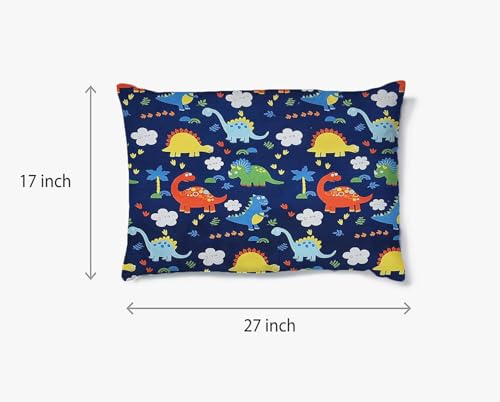 Image of RD FABS Glace Cotton Wrinkle Free Soft Hypoallergenic Bed Sheet with 2 Pillow Cover,Cartoon Printed,Double Bed King Size Bedsheet for Kids Room Boys Girls(90x95 Inches /Blue /Dino),144 TC