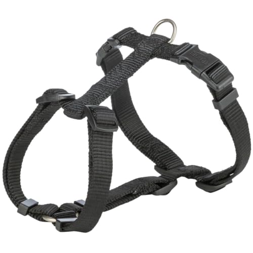 TRIXIE Premium H-Geschirr für Hunde Gr. M–L, 52–75 cm/20 mm – schwarz | Bruststeg sowie Nacken- & Bauchgurt stufenlos verstellbar – verlässlicher, sicherer Sitz für mittelgroße Hunde
