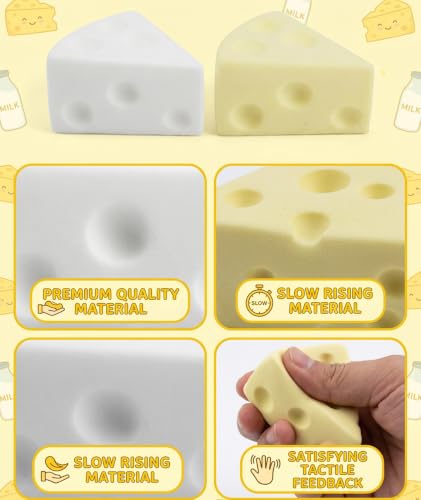 Image of 2Pcs Cheese Squishy, Taba Squishy, Dumpling Squishy-Stretchy Food-Shaped Sensory (Yellow and White)