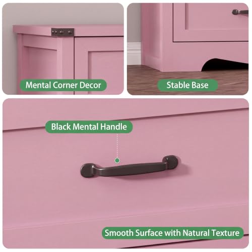 Image of Xixini Nightstand Set of 2 with 3 Storage Drawers, Tall Side Table, Pink