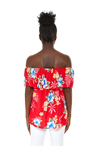 Image of Matchable Family Hawaiian Luau Men Women Girl Boy Clothes in Hibiscus Red