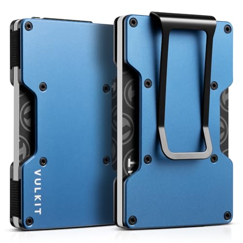 VULKIT Slim Metal Wallet with Money Clip Minimalist Credit Card Holder Business Card Case Front Pocket Wallet for Men (Blue)