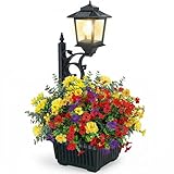 PASAMIC 2 in 1 Outdoor Flower Pots for Real or Fake Flowers, Solar Lamp Post Lights - Wall Mount or Freestanding, Waterproof Decorative Lamp for Lawn, Patio, Front/Back Door