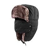 Leories Winter Trapper Trooper Hat Windproof Warm Camouflage Mask Ear Flaps Outdoor Sports Walking Skiing Hunting Hat Black