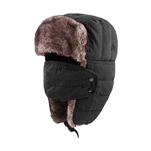 Leories Trooper Trapper Hat Warm Winter Hats Hunting Hat with Mask Ear Flaps Black