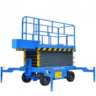 Semi Automatic Scissor Lift Platform, Mobile Elevated Work Platform with Stabilizing Legs for Warehouse and Facility Service