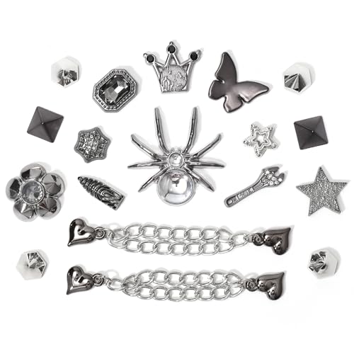 Eooberr 18Pcs Black Bling Gothic Shoe Charms for Sandals Girls 2Pcs Shoe Chains DIY Shoe Decoration Charms for Halloween Party Favor