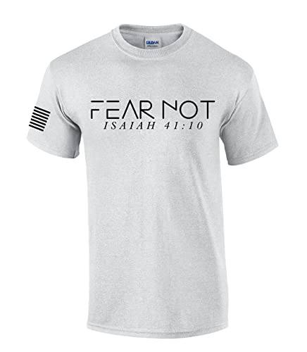 Mens Christian Shirt Fear Not Isaiah 41:10 Short Sleeve T-Shirt Graphic Tee-Ash Grey-Medium