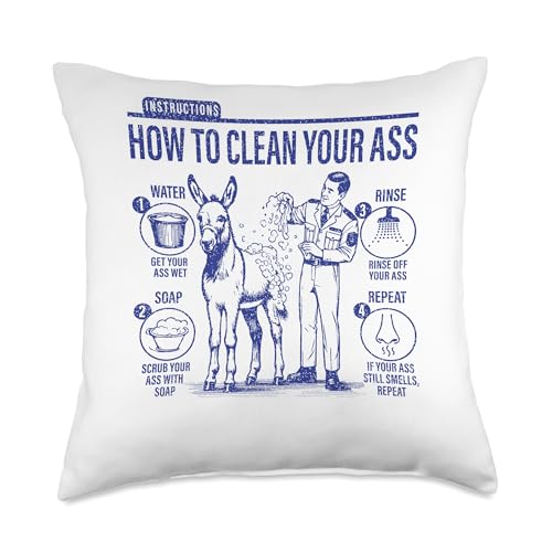 How to Clean Your Ass Donkey Funny Vintage Style Throw Pillow
