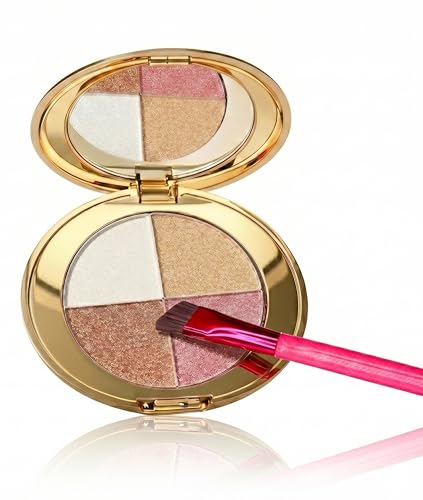 Eye & Cheek Palette - 4-in-1 Highlighter and Blush Palette, Travel-Friendly Compact Makeup Palette for Glow, Long-Lasting Blendable Shades