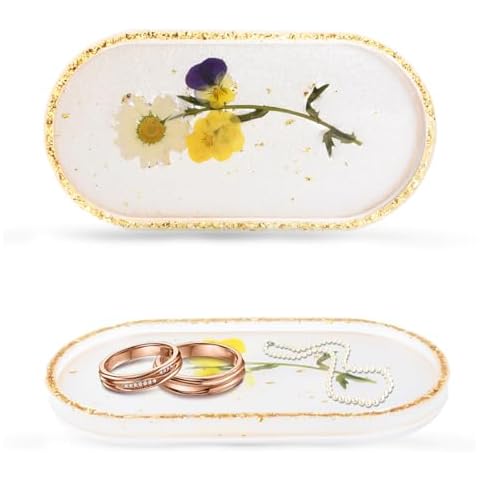 Aayujup Floral Resin Tray with Gold Trim Cover